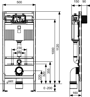 TECEprofil WC-Modul mit Uni-Spülkasten Hygienespülung, Warm/Kalt, BH 1120 mm