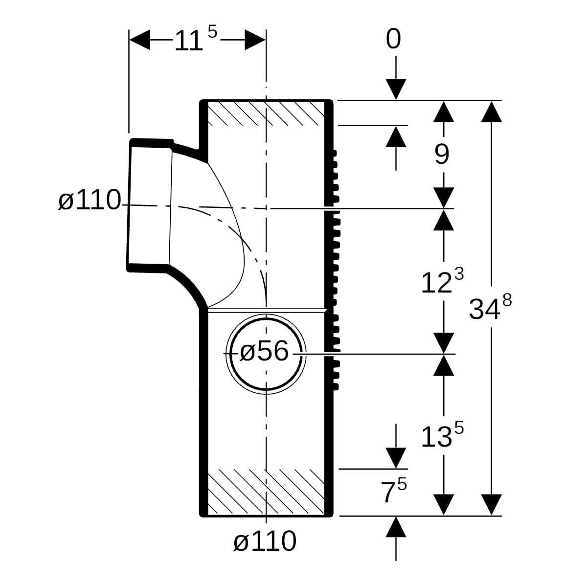 Geberit Silent-db20 Kombibogeneckabzweig 88,5Gr rechts d110/110/56