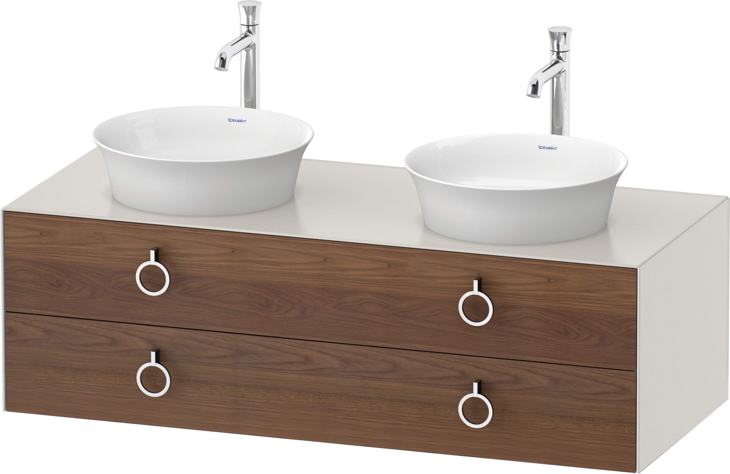 Duravit WTU wandh.White Tulip,2Schk.,m.Griff Aus.b,408x1300x550,A.Nussb.M./N.Weiß Sd