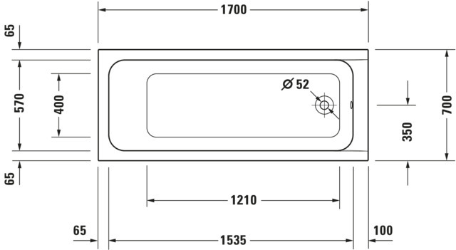 DU D-Code Badewanne 1700x700 Einbau Rückenschr.1 Variabel, Weiß