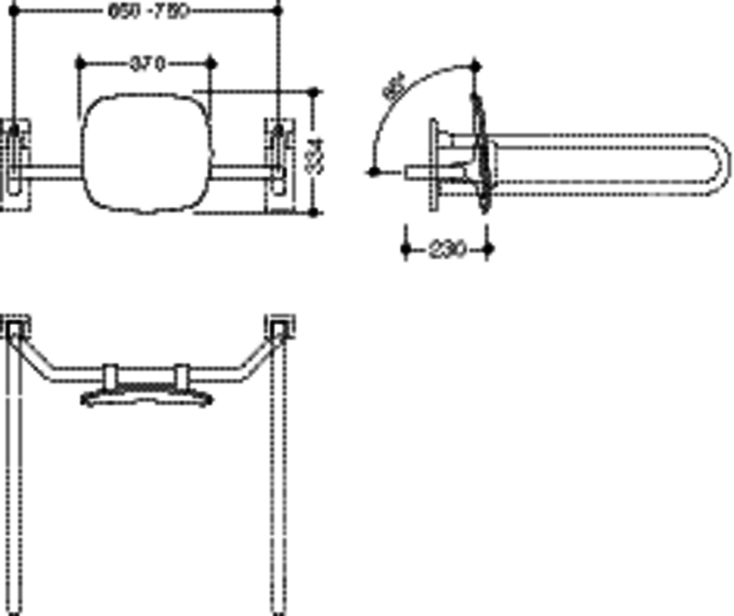 HEWI Rückenstütze, WA = 230mm SK-Griff-Montage anthrazitgrau