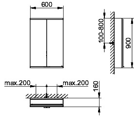 KEUCO Royal Modular 2.0 SPS, unbel. 80020, Vorb,oSteckd,sb-elox,600x900x160mm