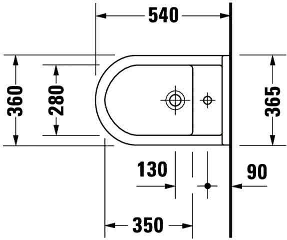 DU Wand-Bidet Starck 3 540 mm m.ÜL, m.HLB, 1 HL, Durafix, weiß