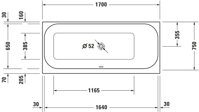 Duravit Whirlwanne Happy D.2 1700x750mm Einbauv. R-Schräge re. Combi E, weiß