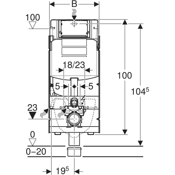 Geberit GIS Element für WWC, 114 cm mit Sigma UP-SPK 12cm 90/110, Power & Connect Box