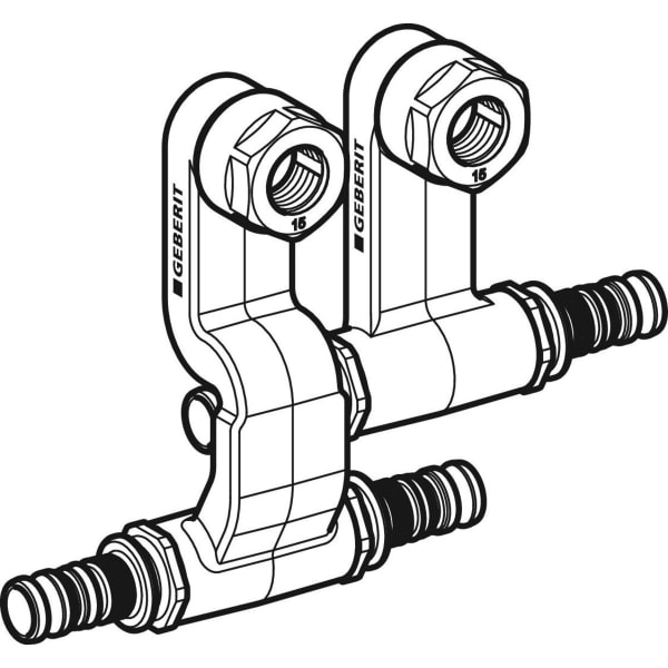 Geberit Mepla Set Anschluss-T-Stück für Vorl./Rückl.m.Anschlussverschr.d20-15-20