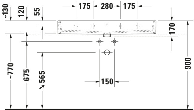 DU Waschtisch Vero Air 1000 mm o.ÜL,m.HLB, 1 HL mitte,geschl.,weiß,WG