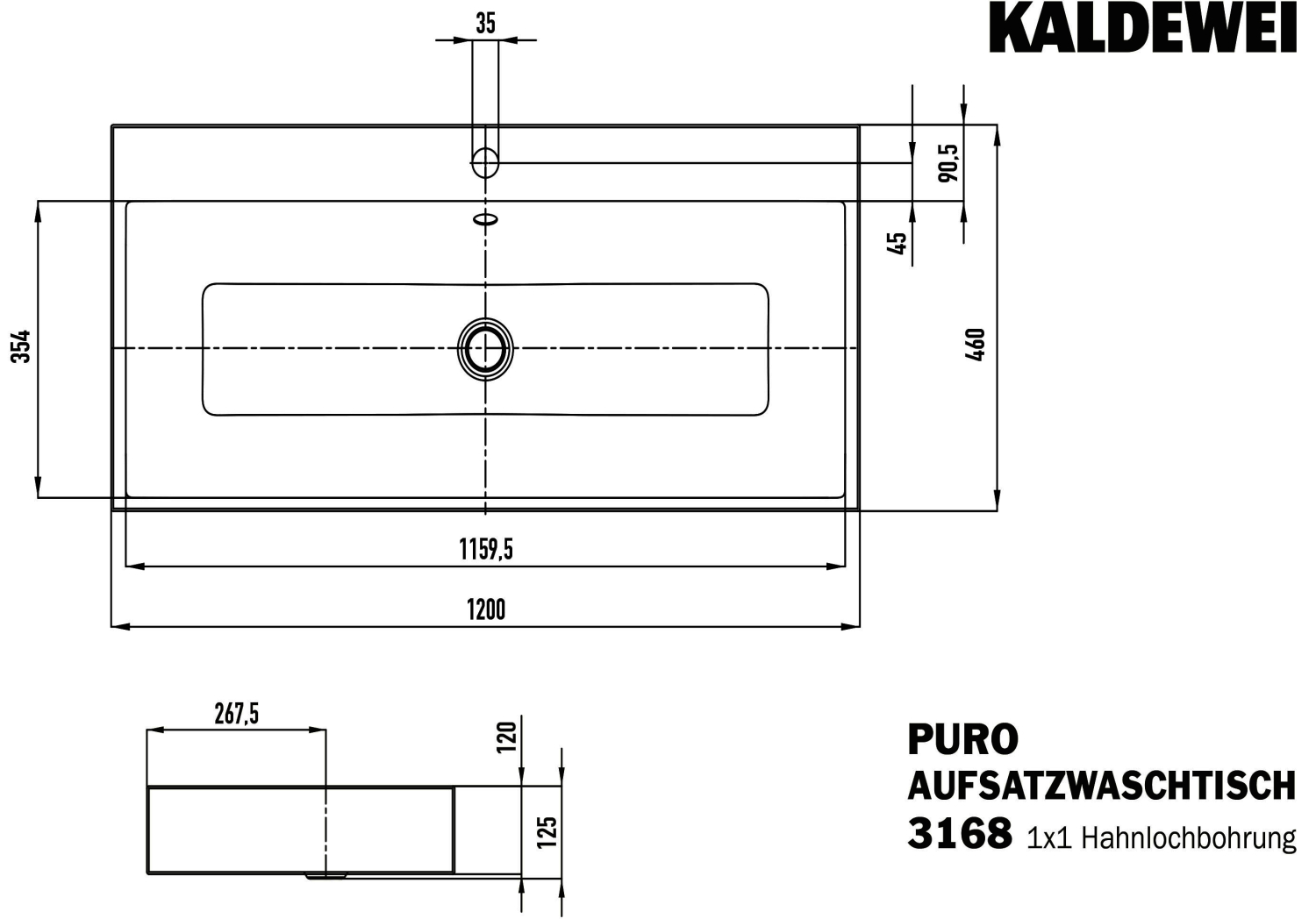KA WB PURO Mod.3168,1200x460mm,cg90,PEFF ,AD,m. 1HL,mÜL,chr