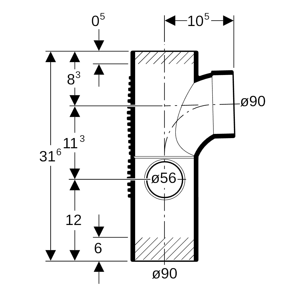 Geberit Silent-db20 Kombibogeneckabzweig 88,5Gr links d90/90/56