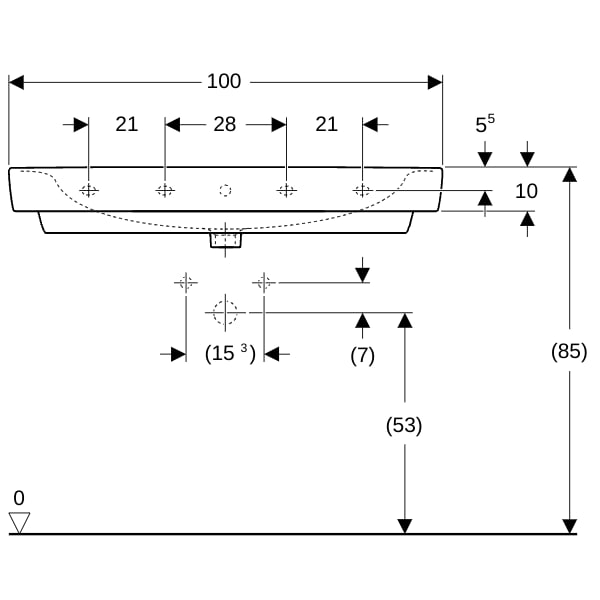 Geberit Renova Plan Waschtisch, 100x48cm m. Hl., m. Ül., weiß