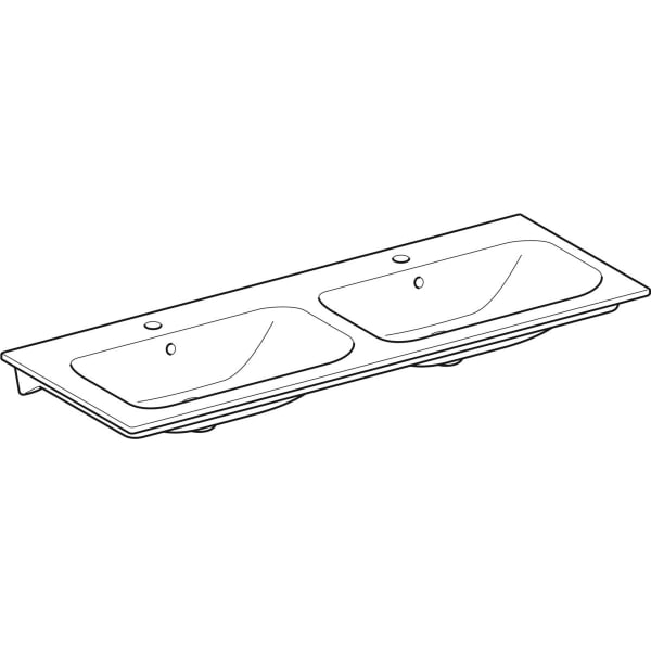 Geberit Renova Plan Doppelmöbelwaschtisch 130x48cm, m. Hl., m. Ül., weiß, KeraTect