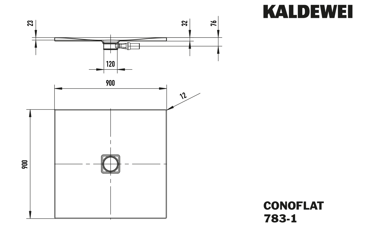 KA DW CONOFLAT Mod.783-1,900x900mm, alpinweiß,Invisible Grip