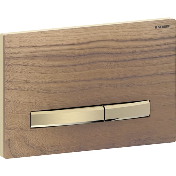 Geberit Sigma50 BetPl., eckig, 2-Mengen-Sp. messing gebürstet, Etc/Nussbaum