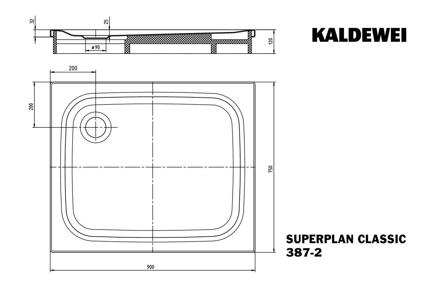 KA DW SUPERPLAN CLASSIC mit Wannenträger Mod.387-2,750x900mm,alpwe,SEC,m. WT