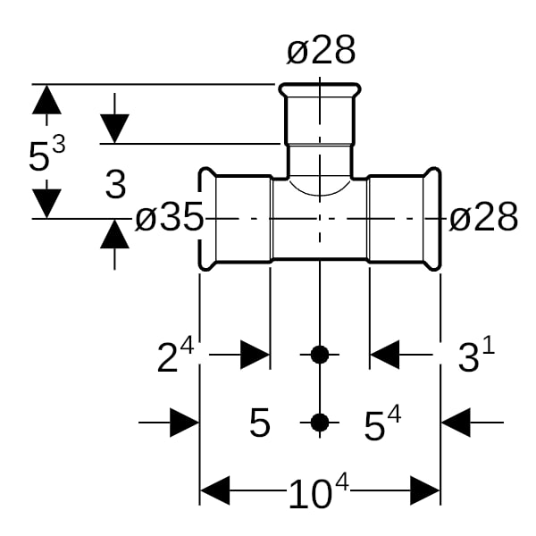 Geberit Mapress Edelstahl T-Stück reduziert d35-28-28