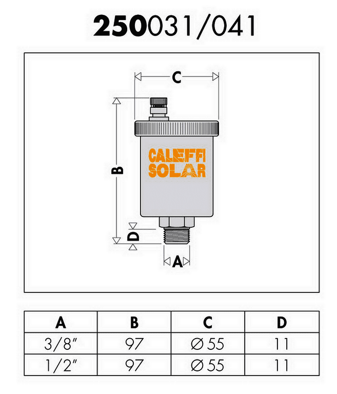 Caleffi Solar-Schnellentlüfter bis 200 Grad mit 3/8" Kugelhahn, Nr. 250131