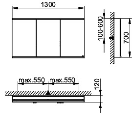 KEUCO Royal Modular 2.0 SPS, bel. 80031, Vorb,2Steckd,sb-elox,1300x700x120mm