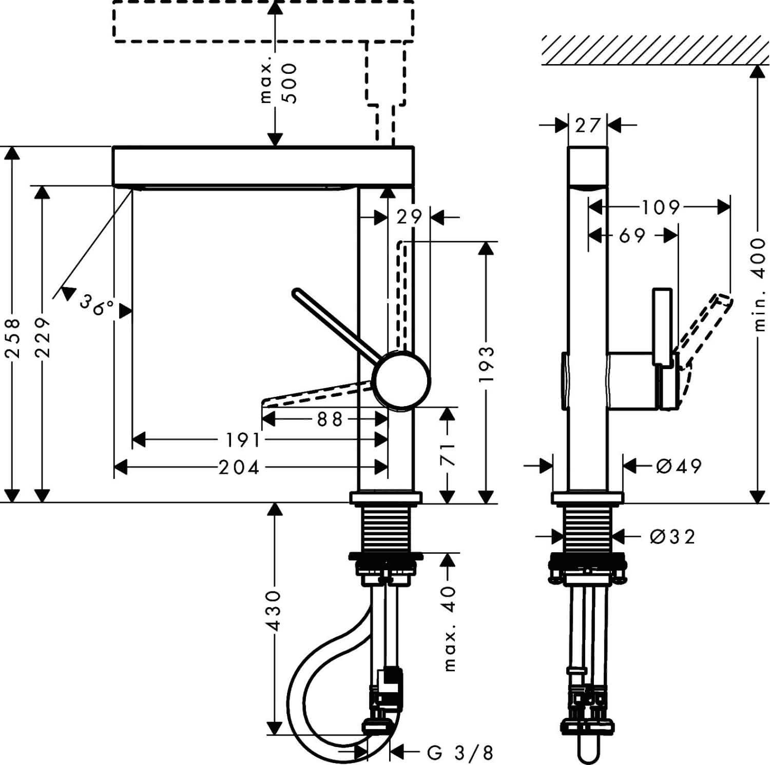 Hansgrohe Waschtischmischer 230 Finoris Ausziehbrause 2jet chrom