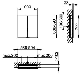 KEUCO Royal Modular 2.0 SPS, bel. 80021, Einb,2Steckd,sb-elox,600x700x120mm
