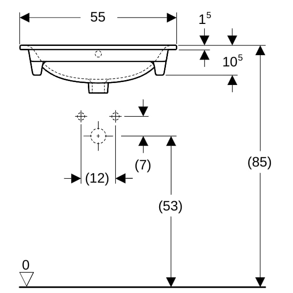 Geberit Renova Plan Möbelwaschtisch, 55x48cm m. Hl., m. Ül., weiß, KeraTect