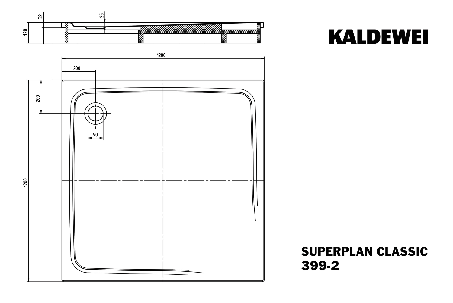 KA DW SUPERPLAN CLASSIC mit Wannenträger Mod.399-2,1200x1200mm,alpwm,m. WT