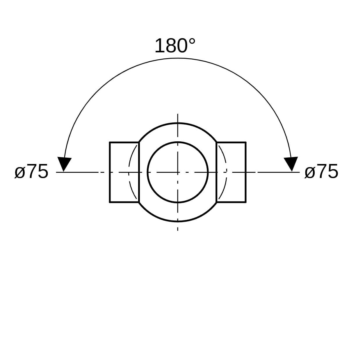 Geberit PE Kugelabzweig 88,5Gr zweifach Anschlüsse 180Gr versetzt d75/75