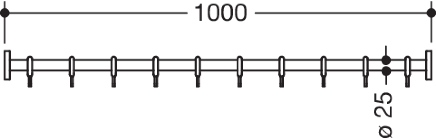 HEWI VH-Stange, d:25, L:1000, 10 Ringe, pulverbeschichtet schw tiefmatt