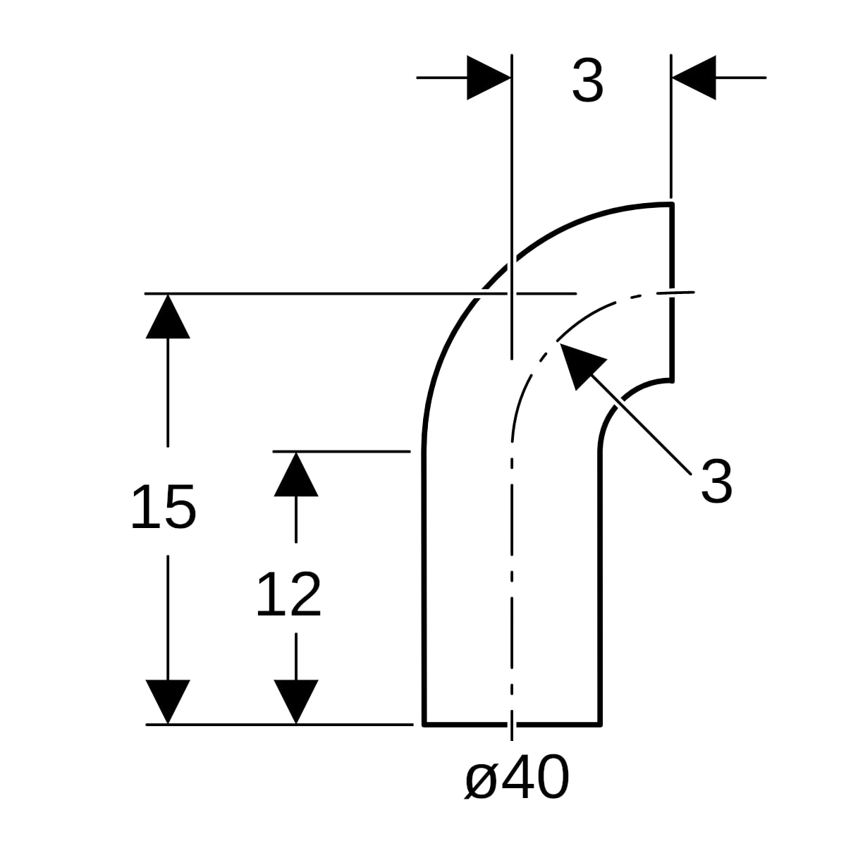 Geberit PE Bogen 90Gr mit langem Schenkel d40