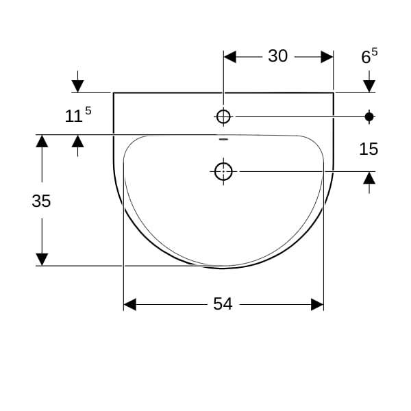 Geberit Renova Waschtisch, 60x48cm m. Hl. mittig, m. Ül., weiß