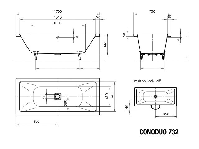 KA BW CONODUO Mod.732,1700x750mm, pergamon,Perl-Effekt