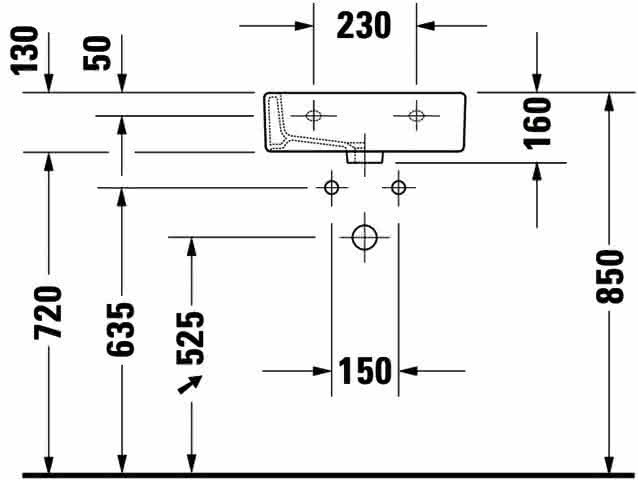 DU Handwaschbecken Vero Med 450 mm ohne ÜL, mit HLB, 1 HL, weiß
