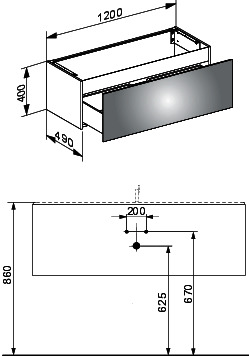 KEUCO WTU X-Line 33181, 1 Auszug, cashmere/Glas cashmere, 1200x400x490mm