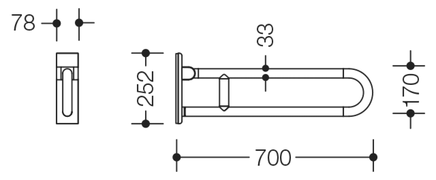 HEWI mobiler Stützklappgriff, L:700mm, antimikrobiell signalweiß