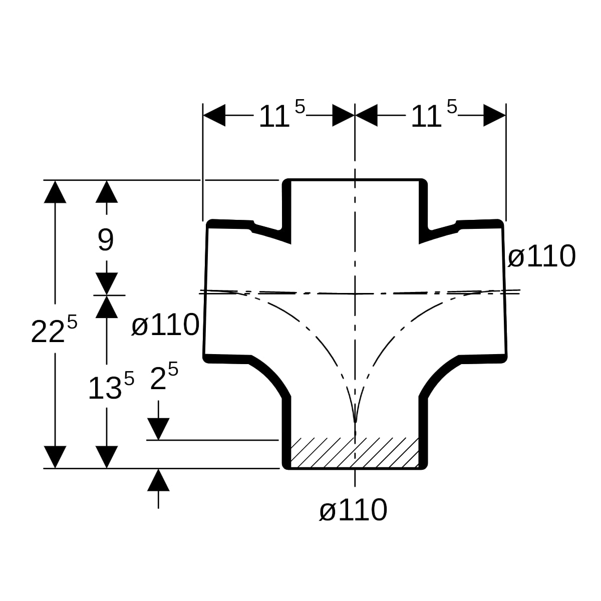 Geberit Silent-db20 Bogenabzweig 88,5Gr zweifach d110/110