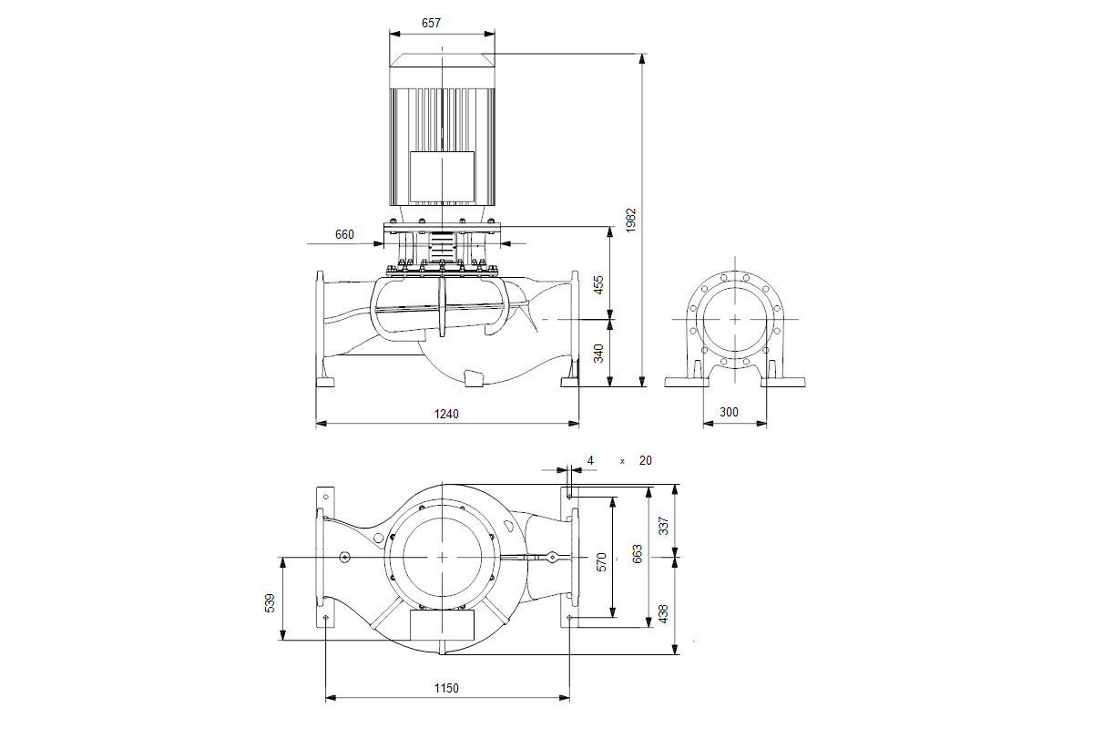 GRUNDFOS Trockenläuferpumpe TP 300-220/4 A-F-O-BQQE-SW3