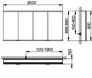 KEUCO Royal Modular 2.0 SPS, bel. 80041, Vorb,2Steckd/USB,sb-elox,2000x900x160mm