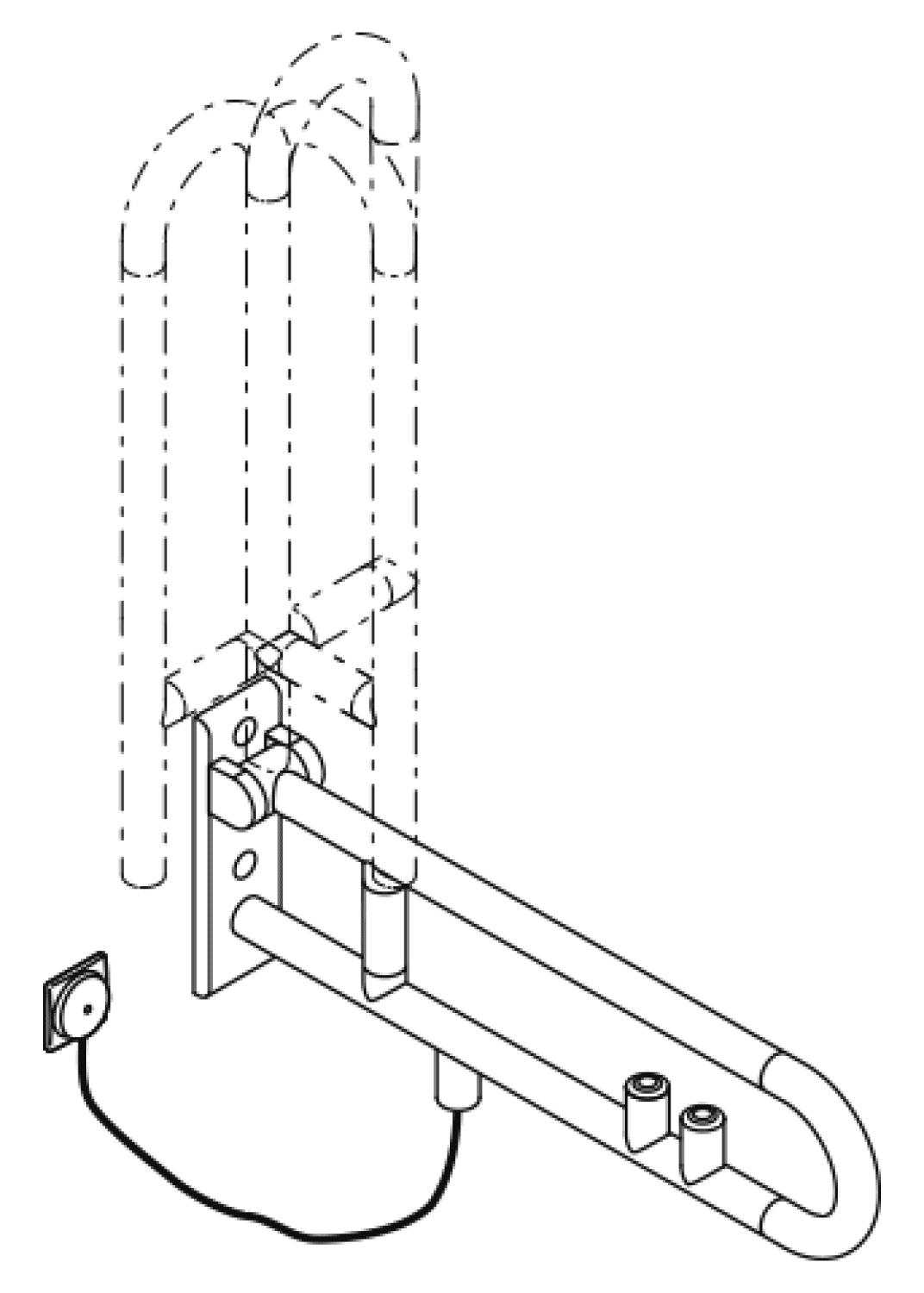 HEWI Stützklappgriff drehb. Ser 801, FKT(gelb)/WC-Spülung, L:700mm reinweiß