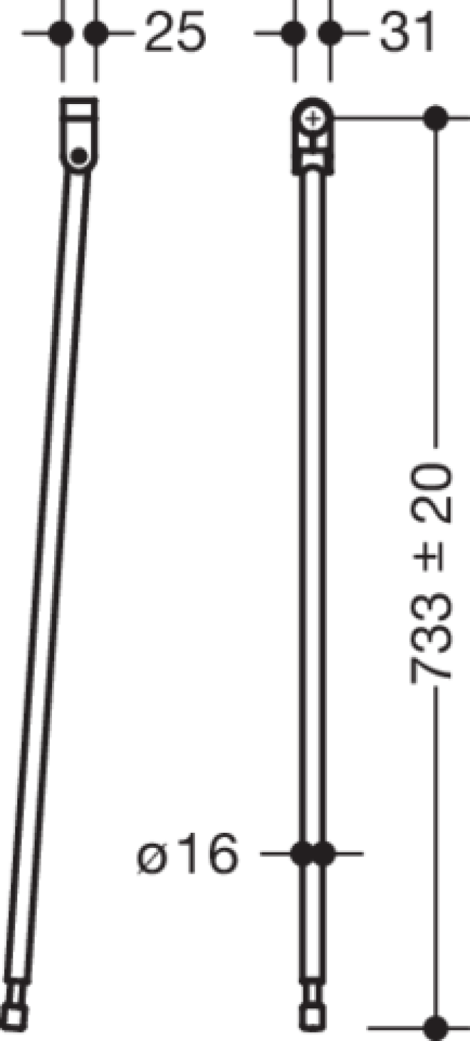 HEWI Bodenstütze f.SK-Griffe 950.50., L:733mm, Edst., Anb. farbig signalweiß