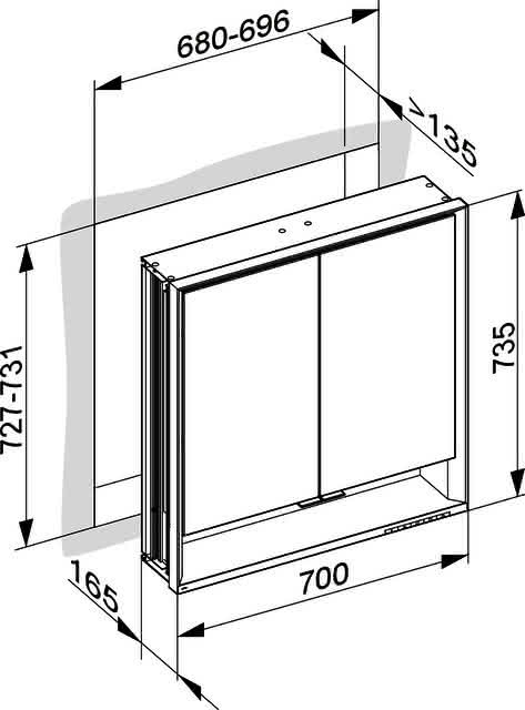 KEUCO SPS R. Lumos 14317, mit Ablagef., Einbau, silb-elox., 700x735x165mm