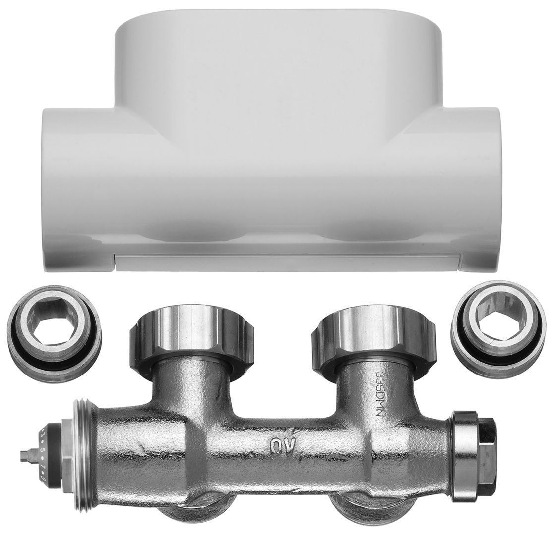Ventilhahnblock Eck incl. Blende weiß mit dynamischer Durchflussregelung