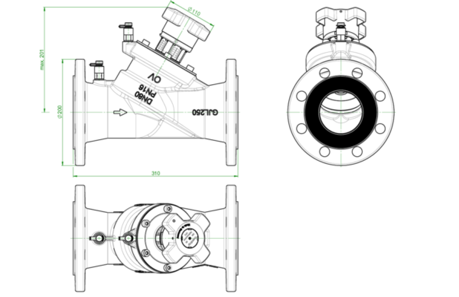 OVENTROP-Strangregulierventil Hydrocontrol VFC DN80, Flansch/DIN