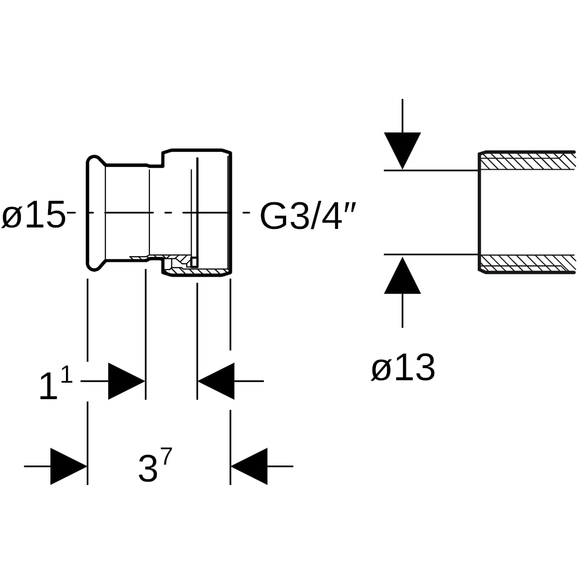 Geberit Mapress Edelstahl Übergang mit Überwurfmutter (LABS-frei) d15-G3/4