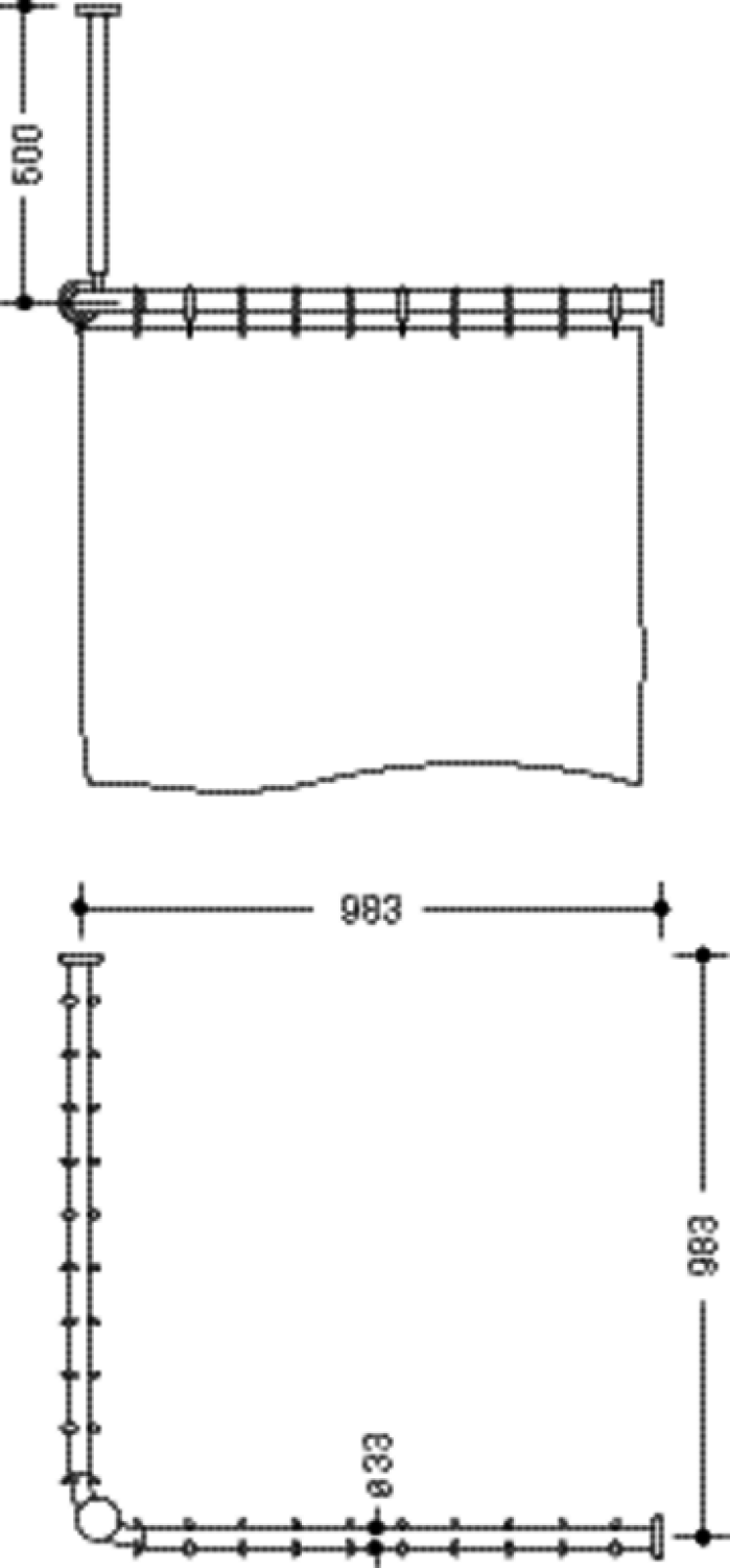 HEWI VH-Stange Ser 801,A1/2:983,kürzb., Deckenabh. A:500, DUVO Poly. signalweiß