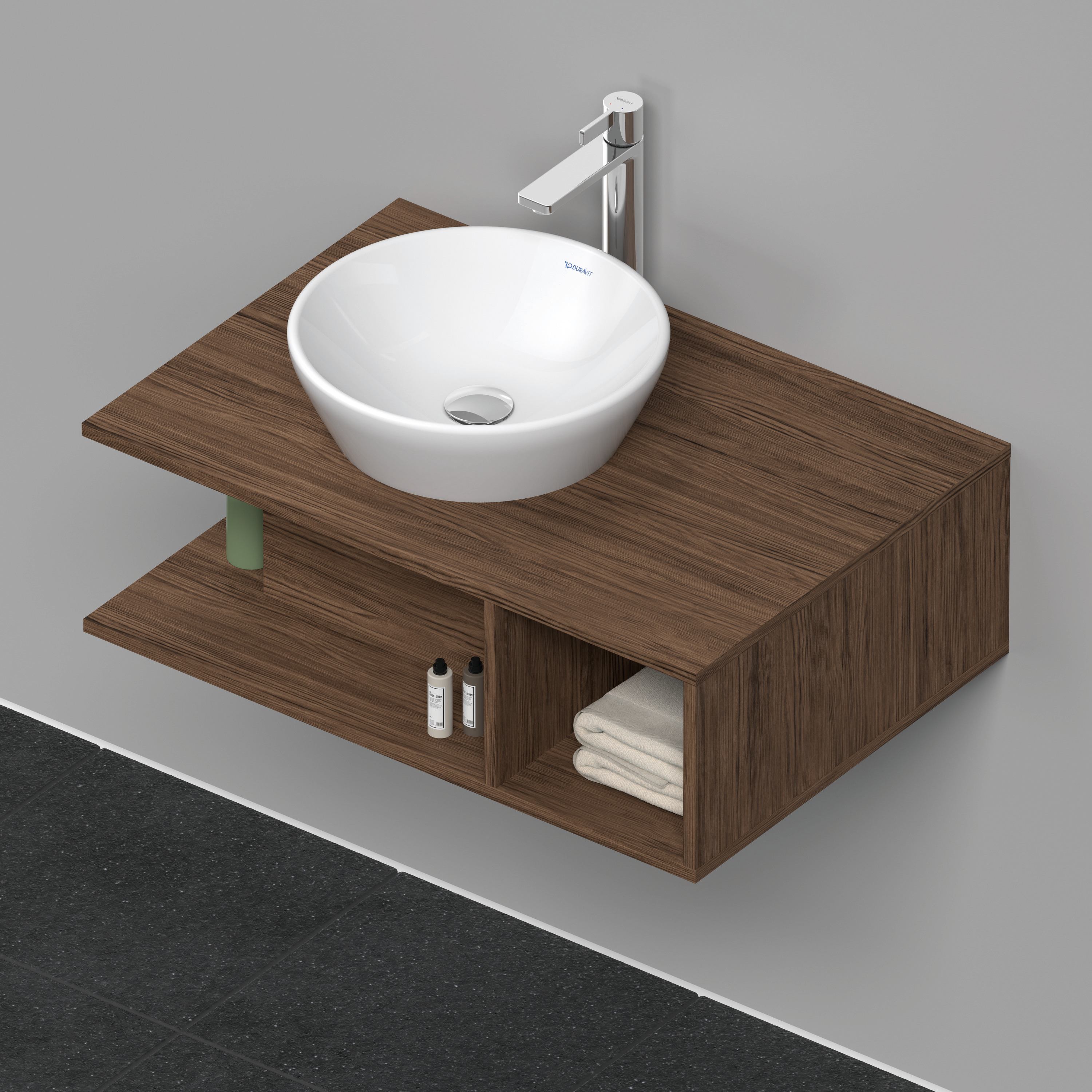 Duravit D-Neo WTU wandh.,1 offenes Fach r., 260x800x550mm, Nussbaum Dunkel