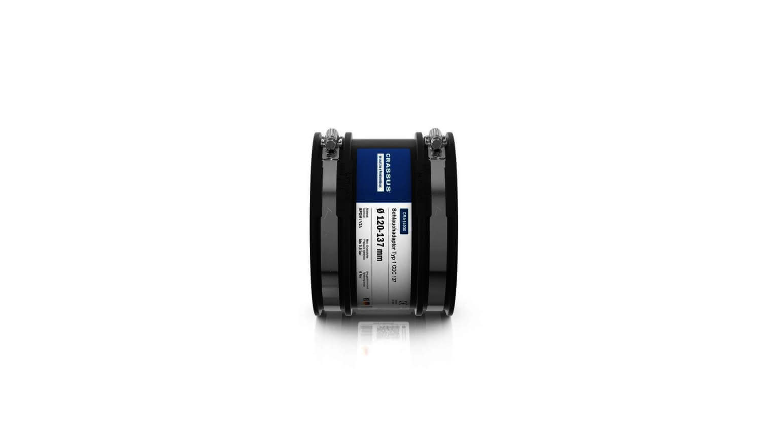 CR Schlauchadapter Typ 1 CDC 137 (120-137mm), bis 0,6 bar, EPDM / V2A CR Schlauchadapter Typ 1 CDC 137 (120-137mm), bis 0,6 bar, EPDM / V2A