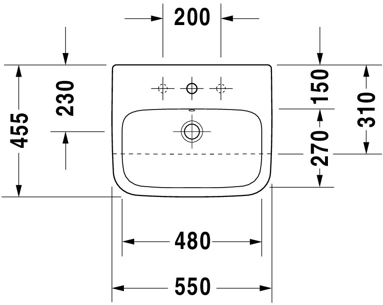 DU Halbeinbauwaschtisch DuraStyle 550 mm mit ÜL, mit HLB, 1 HL, weiß