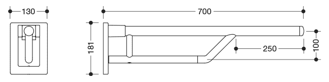 HEWI SK-Griff Duo, L:700mm, Kst., unifarben reinweiß