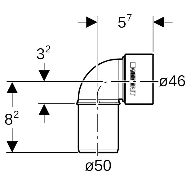Geberit Silent-PP Anschlussbogen 90Gr d50/46