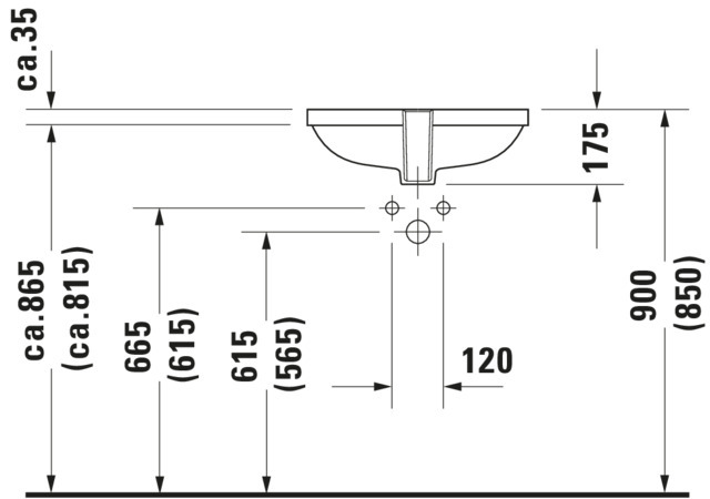 DU Einbauwaschtisch D-Code 495 mm EB v.unten, mit ÜL, ohne HLB, weiß