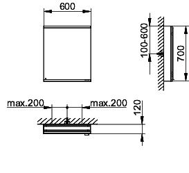 KEUCO Royal Modular 2.0 SPS, unbel. 80000, Vorb,oSteckd,sb-elox,600x700x120mm